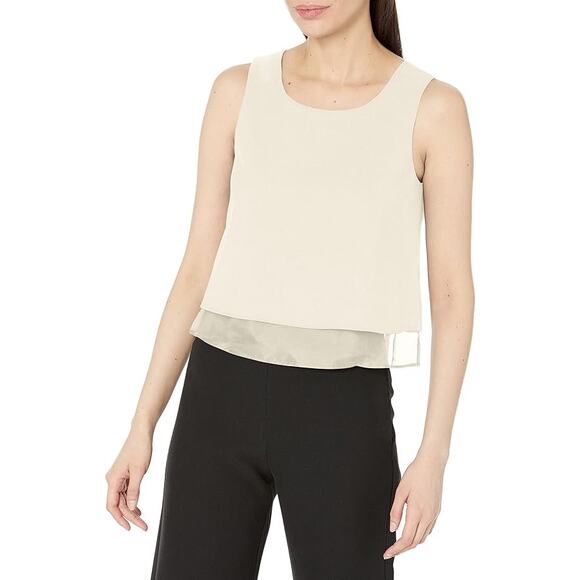 Club Monaco Cream White Wool Silk Sleeveless Layered Crop Tank Top Blouse Size L - Picture 1 of 6